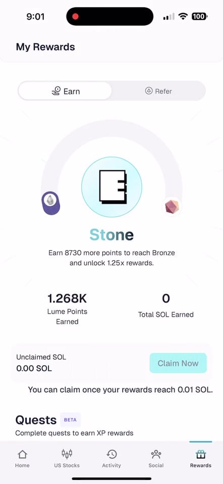 Lume rewards and XP demo preview